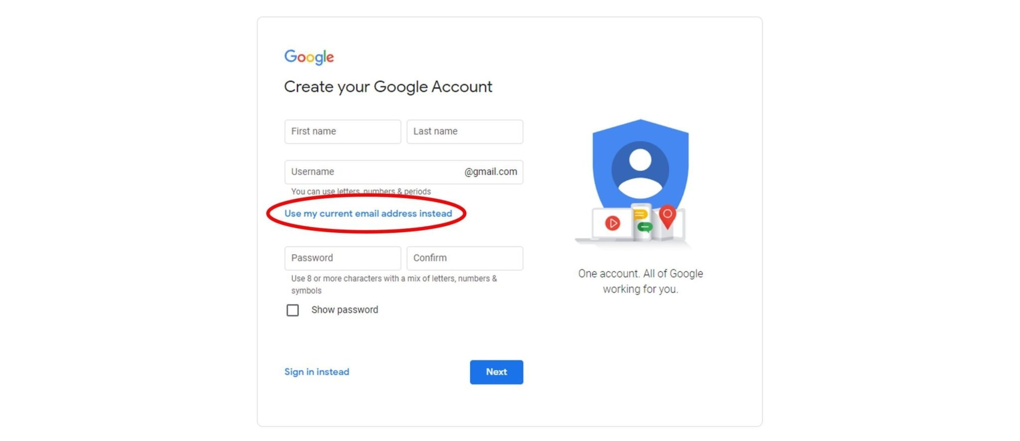 Creating a Google Account using an existing email address, Creating a Google Account using an existing email address, Inventiva Creative Studio™
